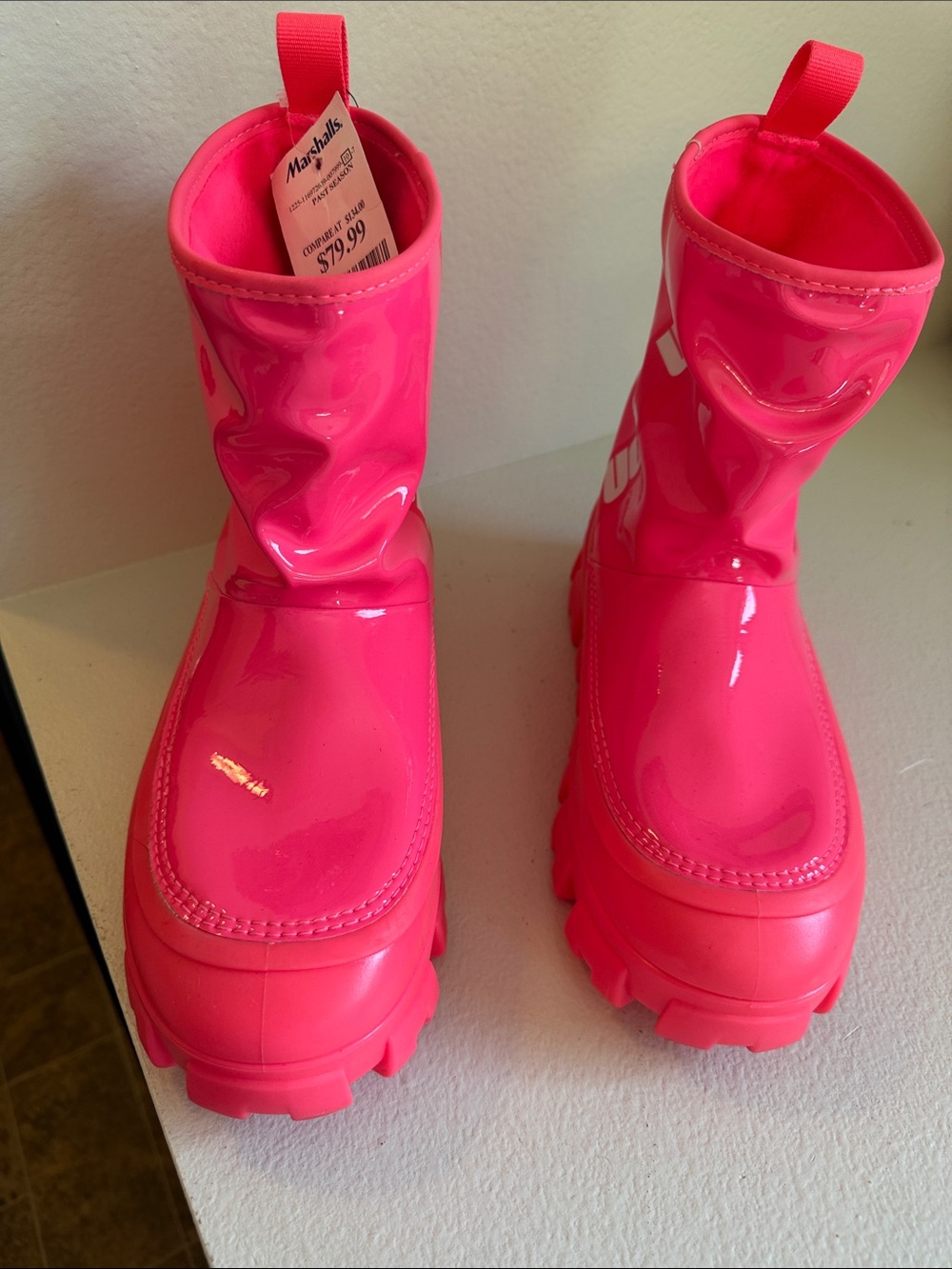 UGG Hot Pink Glossy Platform Rain Boots